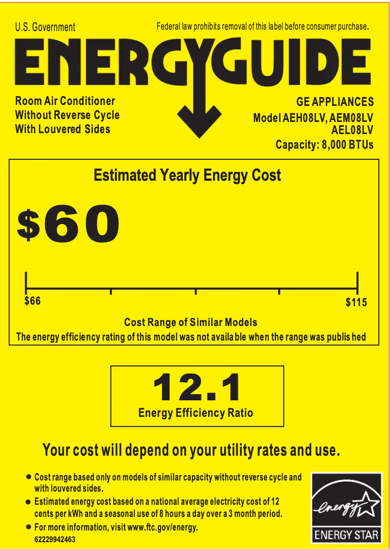 Página 1 del manual Etiqueta energética GE AEH08LV