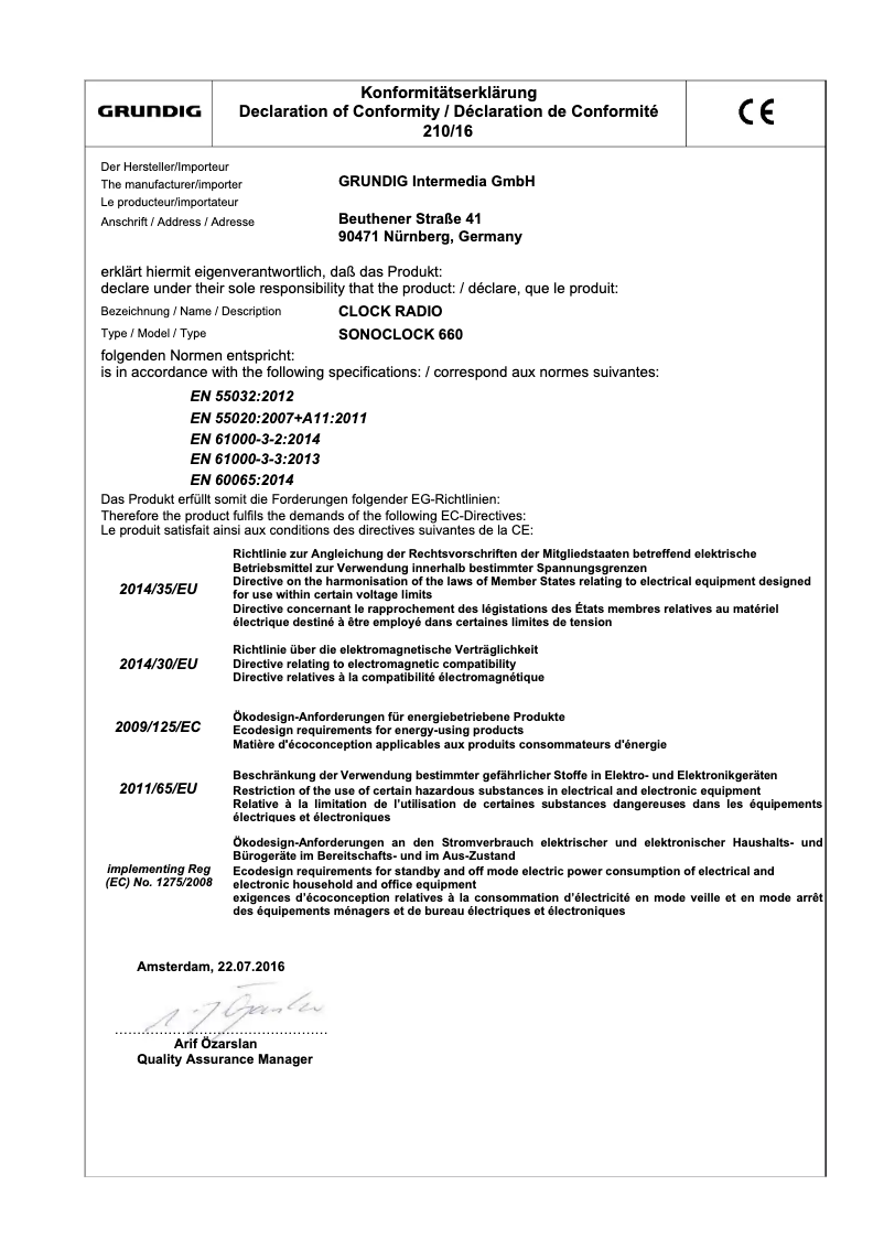 Page 1 de la notice Manuel utilisateur Grundig Sonoclock 660