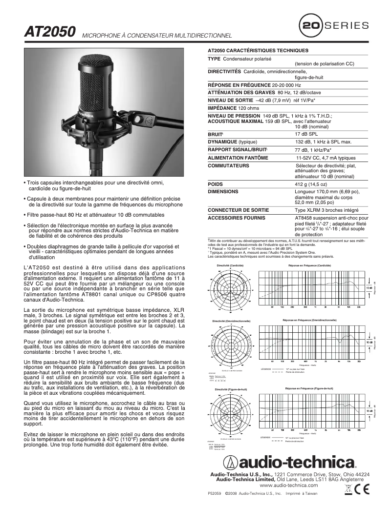 Page 1 de la notice Manuel utilisateur Audio-Technica AT2050