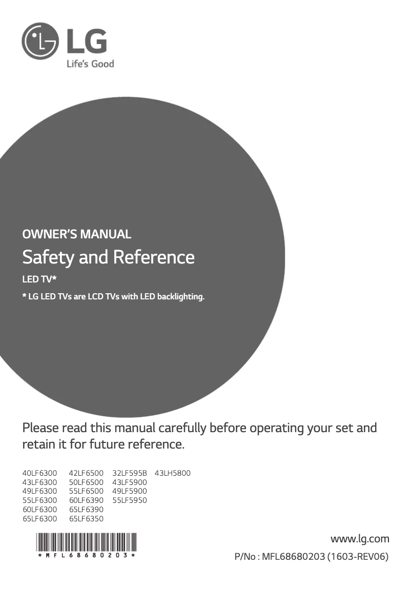 Page 1 de la notice Manuel utilisateur LG 65LF6350