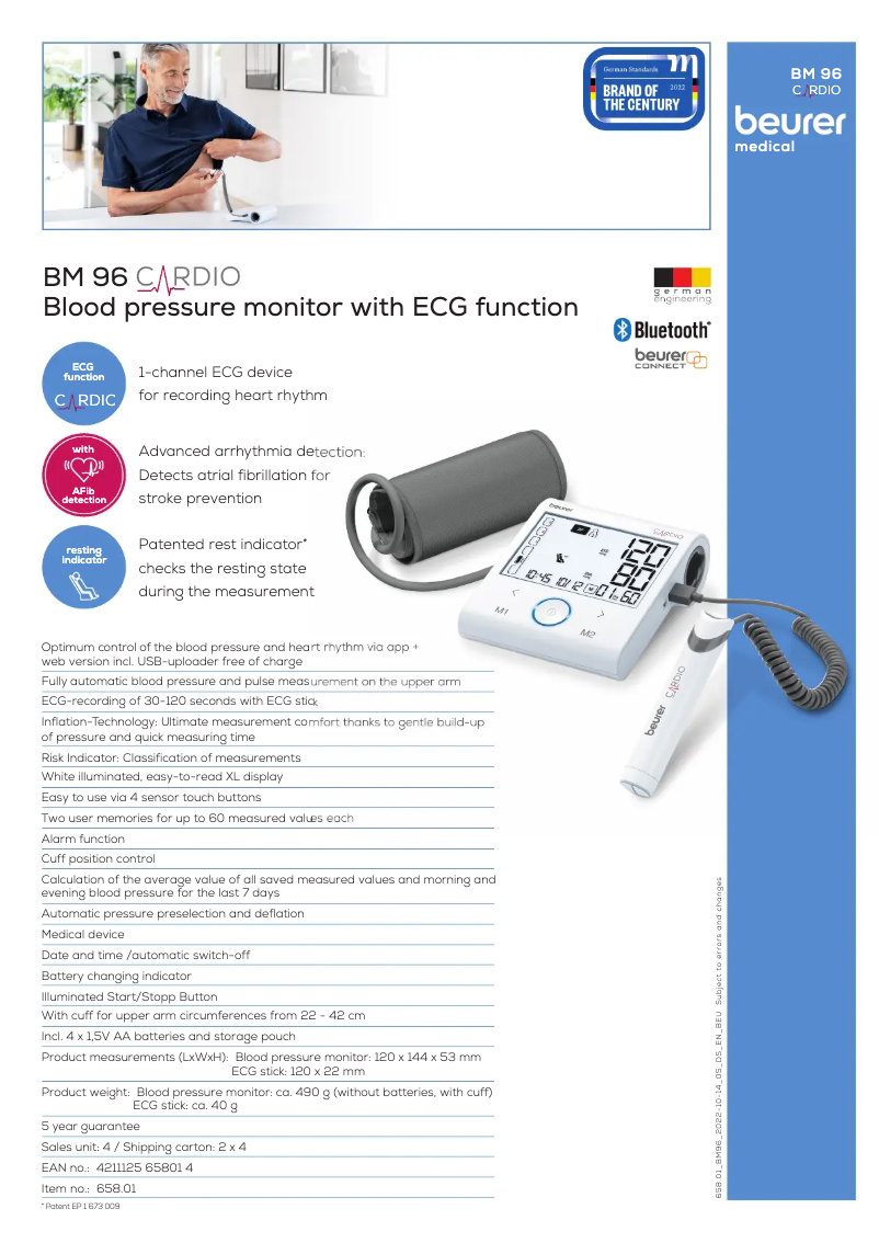 Page 1 de la notice Fiche technique Beurer BM 96 Cardio