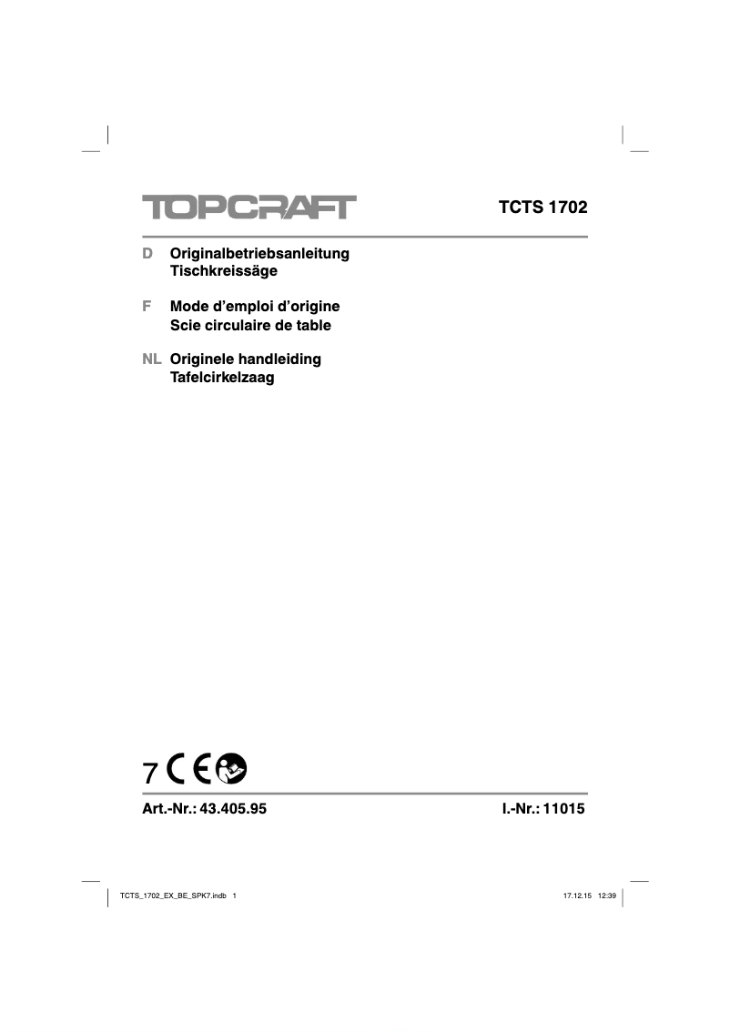 Page 1 de la notice Manuel utilisateur Topcraft TCTS 1702