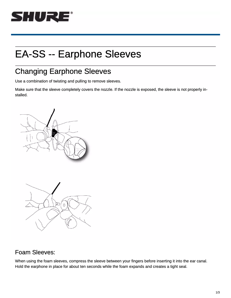 Page 1 of the manual User Manual Shure EABKF1