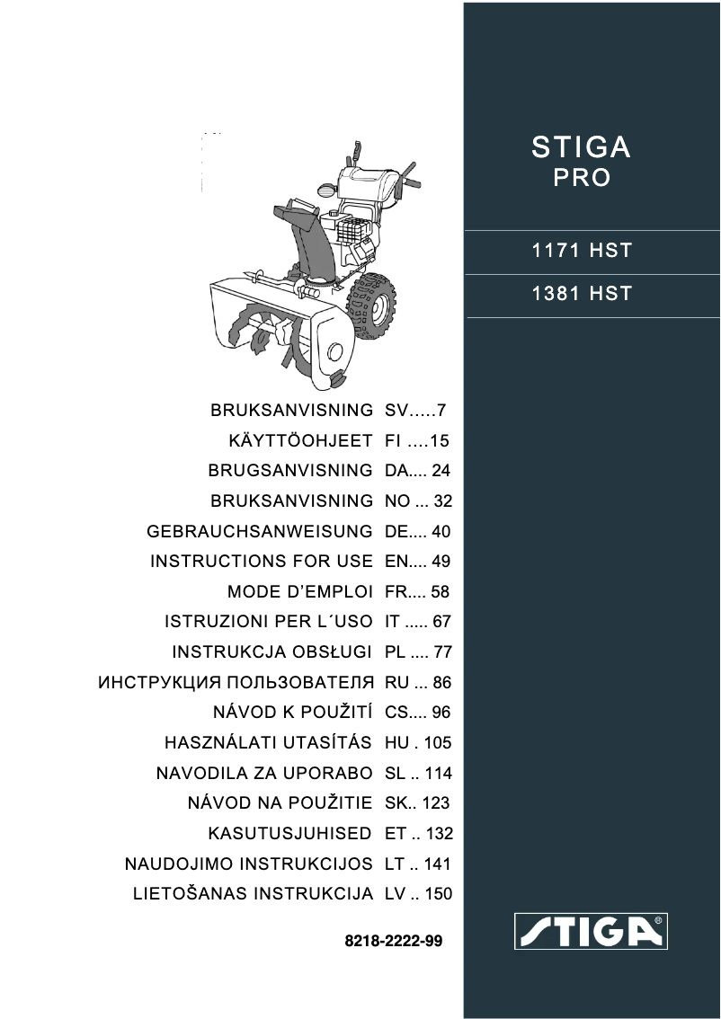 Page 1 of the manual User Manual Stiga Pro 1381 HST
