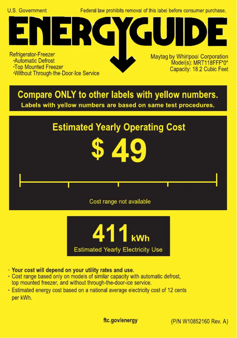 Page 1 de la notice Label énergétique Maytag MRT118FFFZ