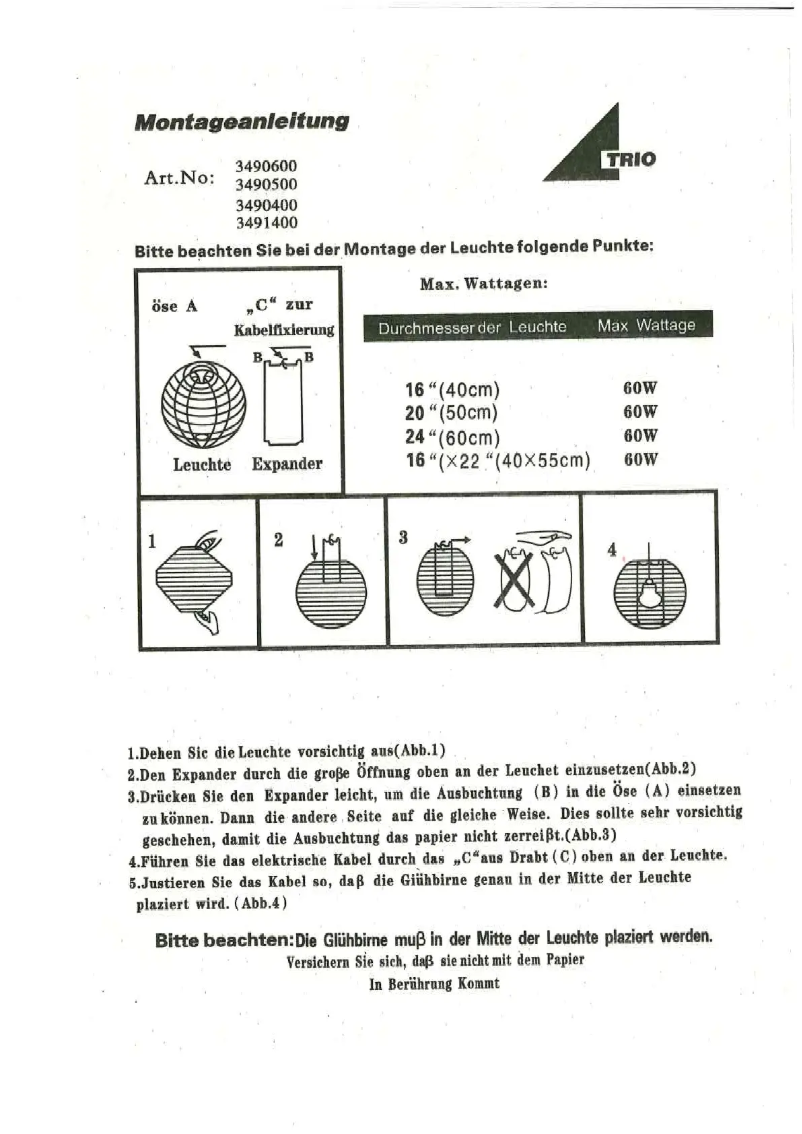 Page 1 de la notice Manuel utilisateur Trio Lighting Paper 3491400-00