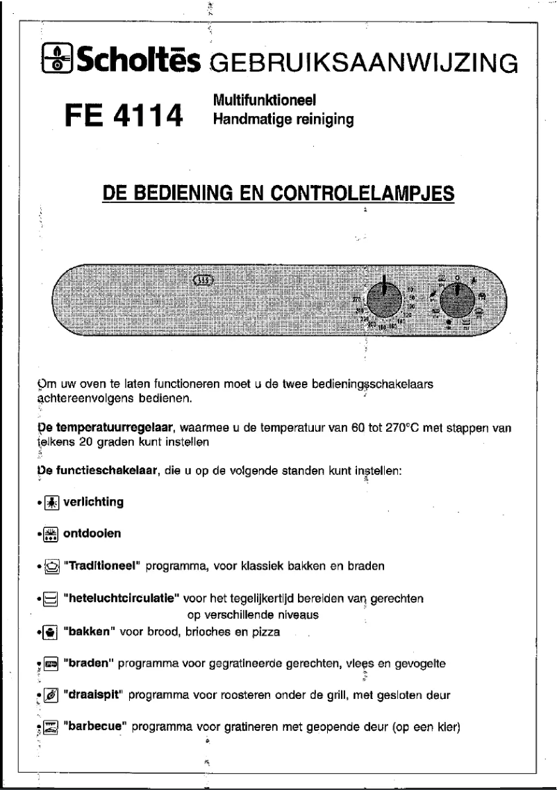 Page 1 de la notice Manuel utilisateur Scholtès FE 4114