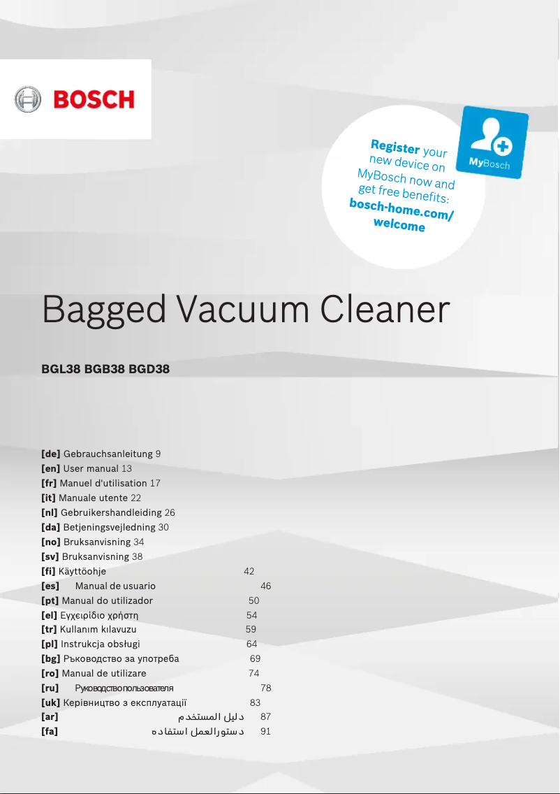 Page 1 of the manual User Manual Bosch BGB38RD2