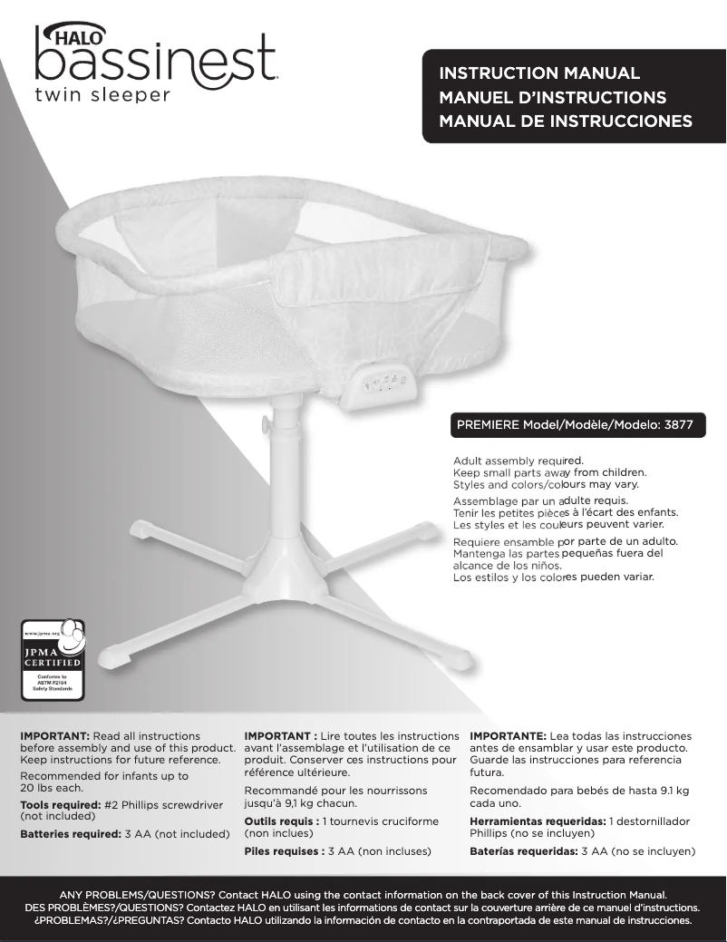 Page 1 de la notice Manuel utilisateur Halo BassiNest