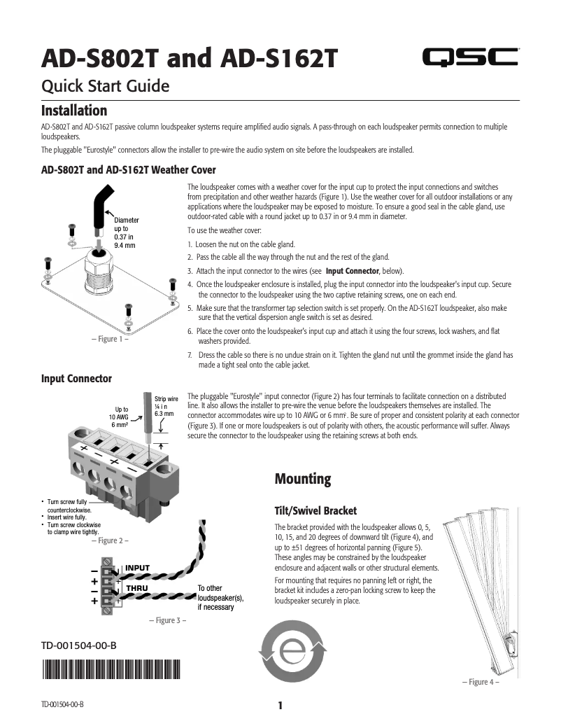 Page 1 de la notice Manuel utilisateur QSC AcousticDesign AD-S802T