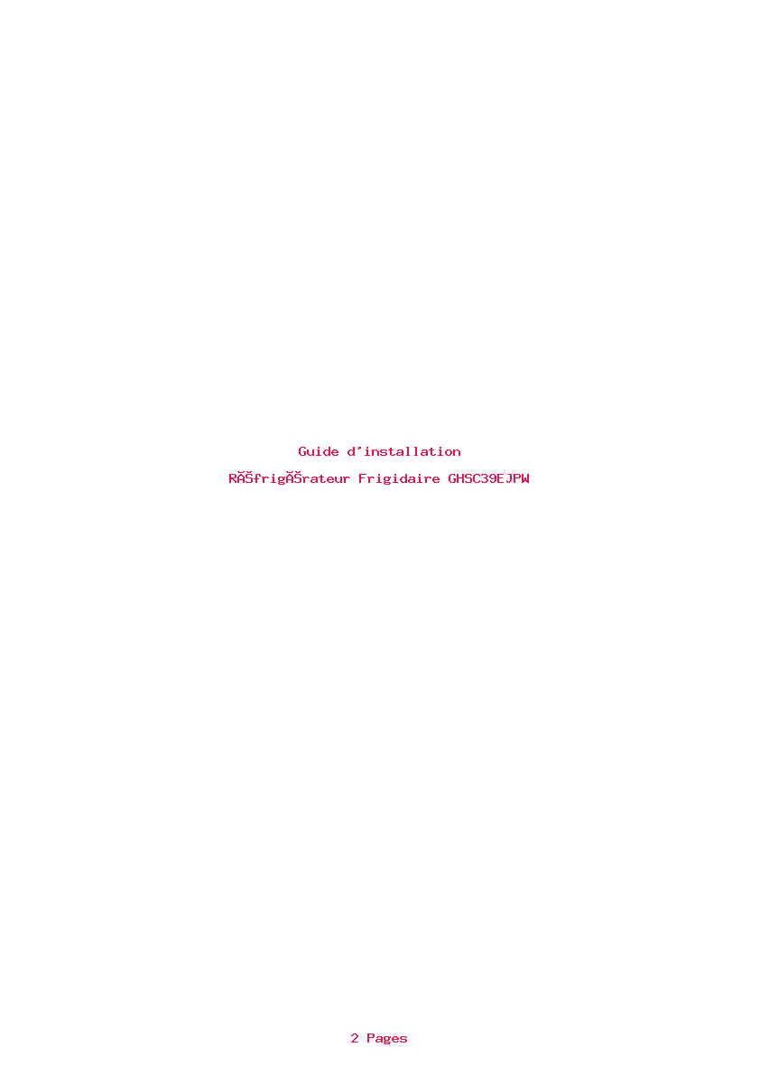 Page 1 de la notice Guide d'installation Frigidaire GHSC39EJPW