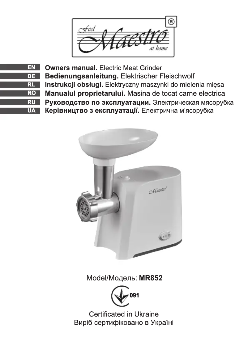 Page 1 de la notice Manuel utilisateur Maestro MR852
