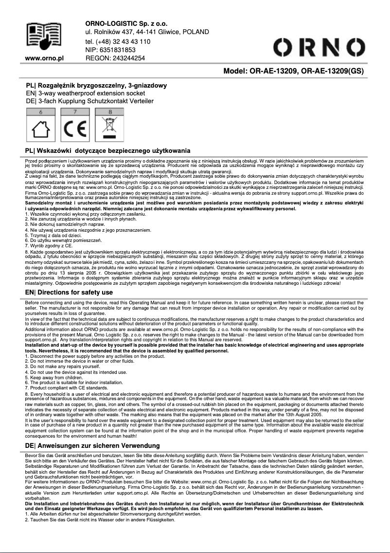 Página 1 del manual Manual de usuario ORNO OR-AE-13209