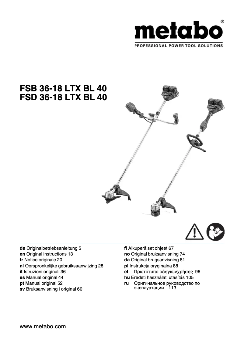 Page 1 de la notice Manuel utilisateur Metabo FSD 36-18 LTX BL 40