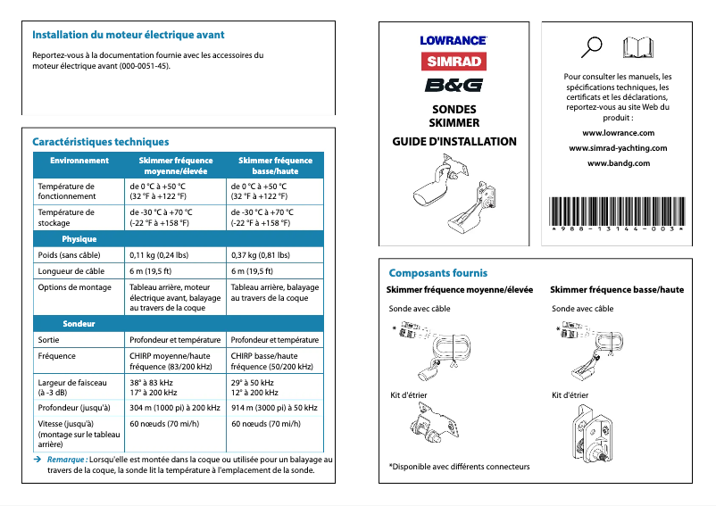 Page 1 de la notice Manuel utilisateur Simrad Skimmer Transducers