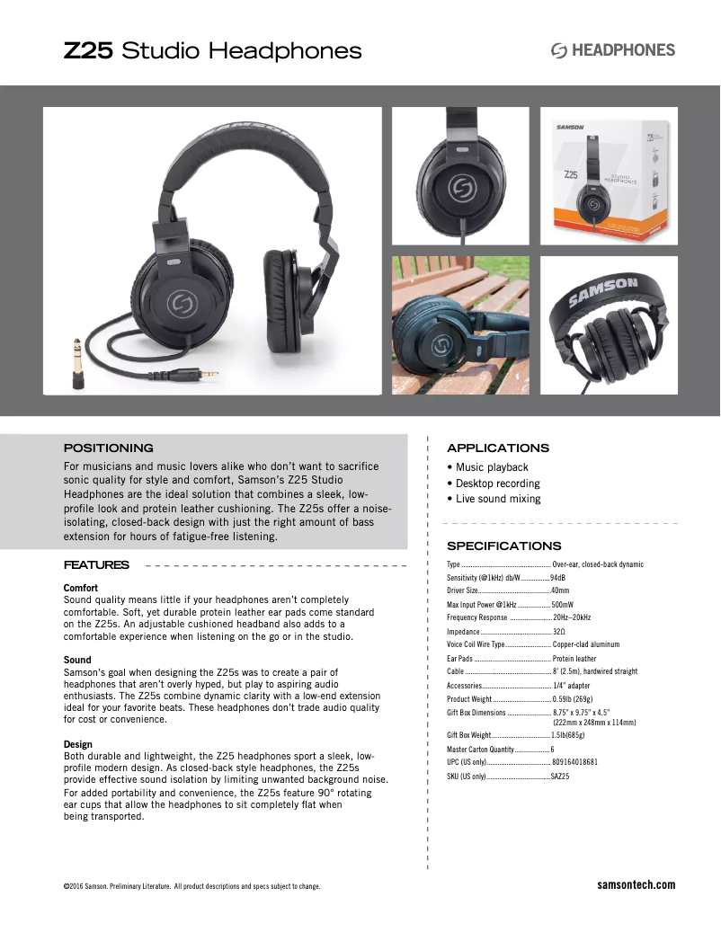 Page 1 de la notice Manuel utilisateur Samson Z25