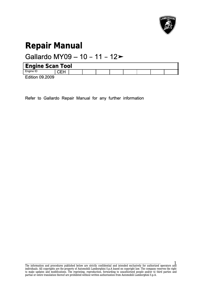 Page 1 de la notice Manuel utilisateur Lamborghini Gallardo (2009)
