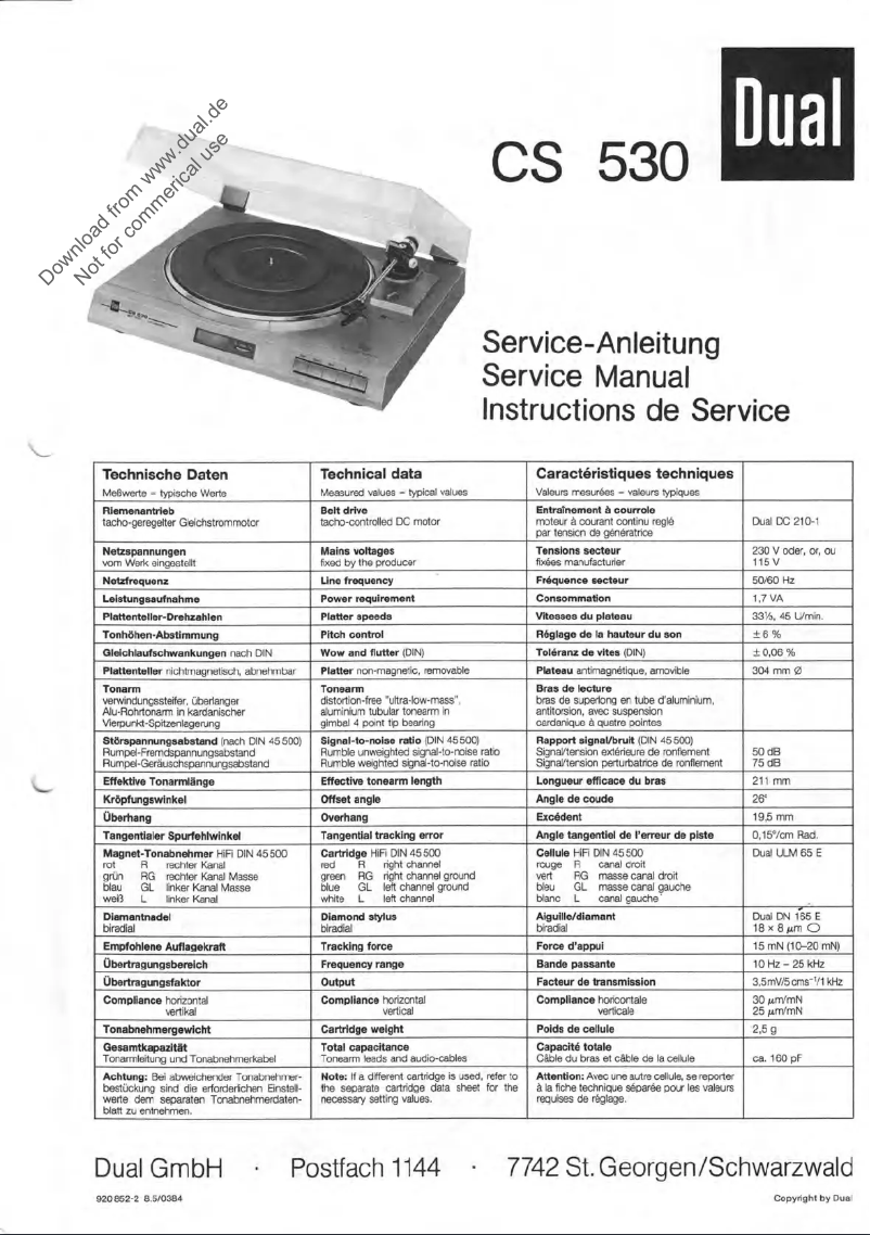 Page 1 de la notice Manuel utilisateur Dual CS 530