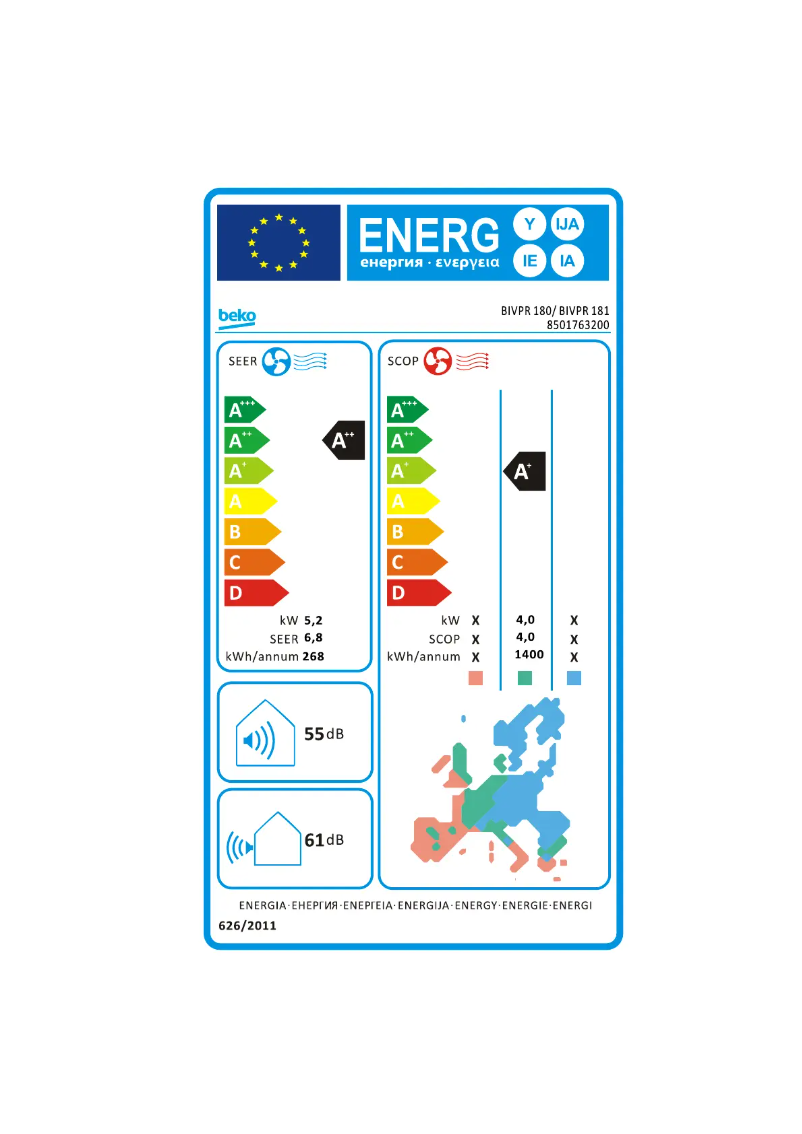 Page 1 de la notice Label énergétique Beko BIVPR 181