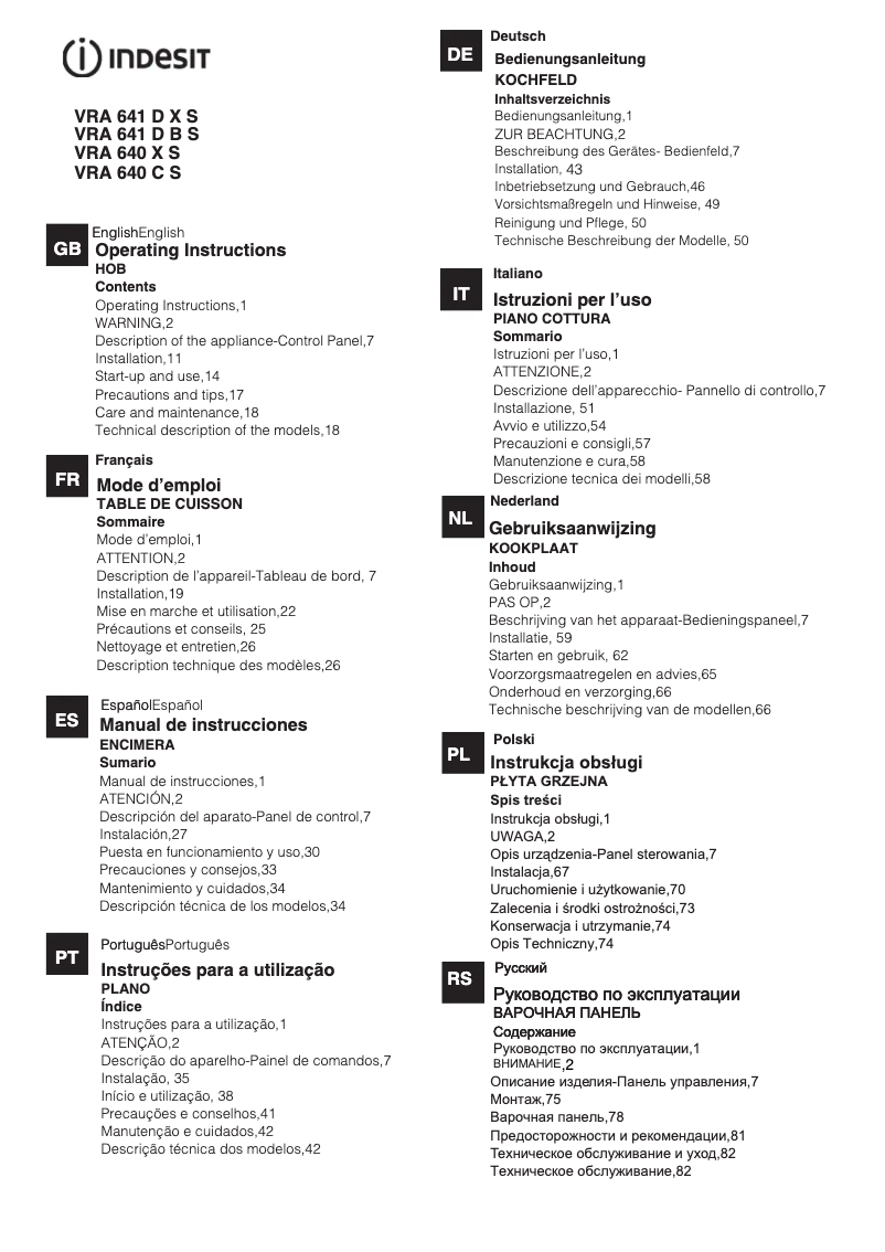 Page n°1 - Manuel utilisateur Indesit VRA 641 DB