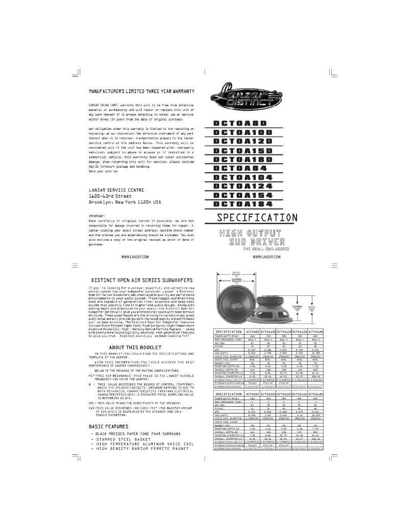 Page 1 of the manual User Manual Lanzar DCTOA124