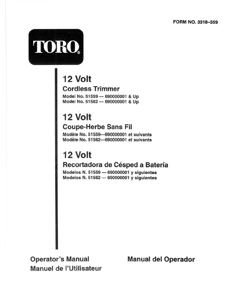 Page 1 de la notice Manuel utilisateur Toro 51559