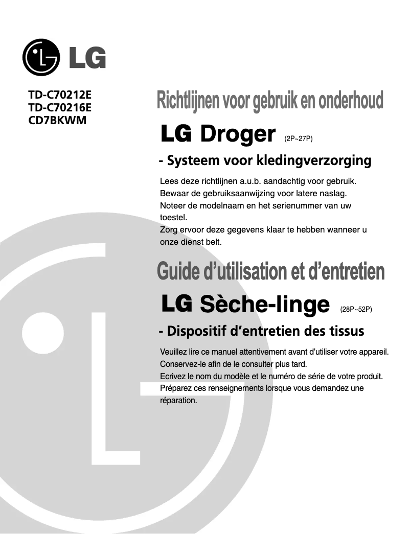 Page 1 de la notice Manuel utilisateur LG CD7BKWM