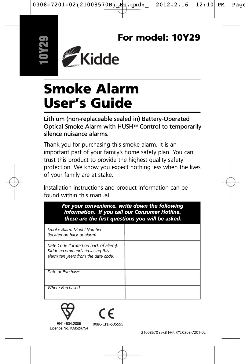 Página 1 del manual Manual de usuario Kidde DAAF 10Y29