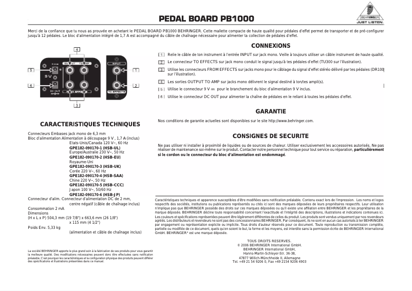 Página 1 del manual Manual de usuario Behringer Pedal Board PB1000