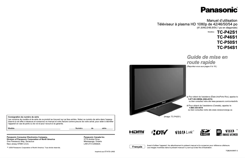 Page 1 of the manual User Manual Panasonic TC-P50S1