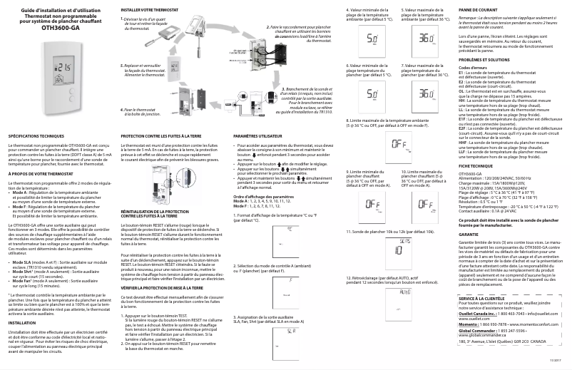 Página 1 del manual Manual de usuario Ouellet OTH3600