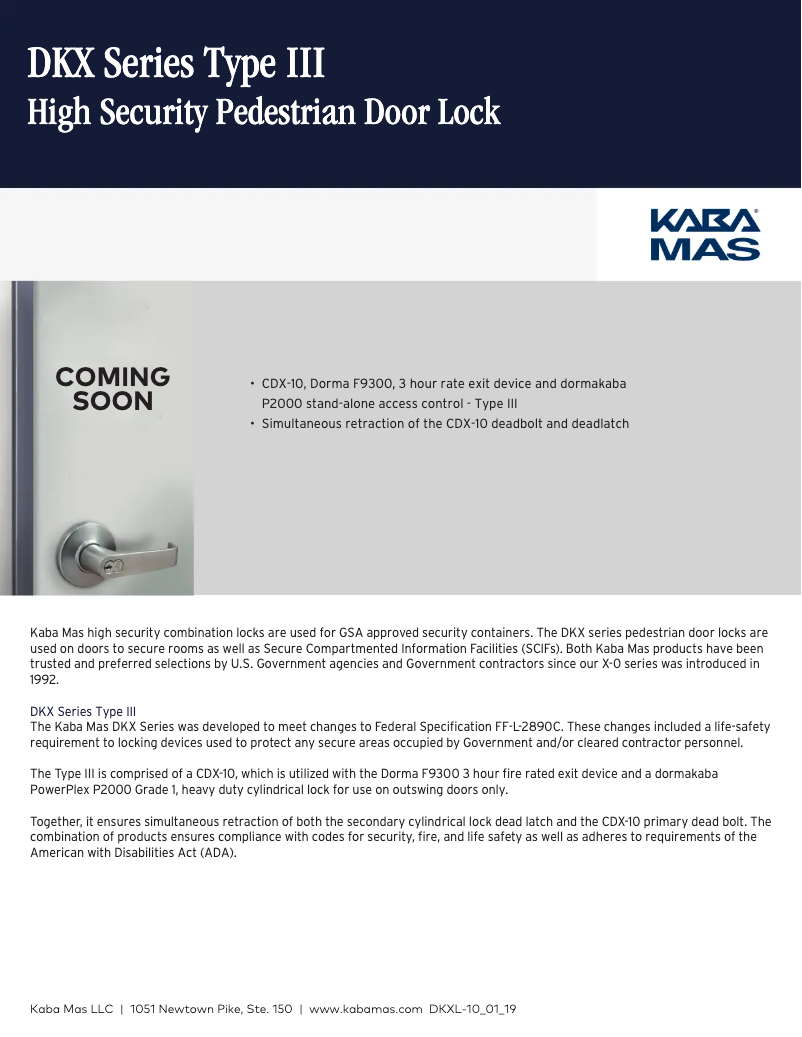 Page 1 de la notice Fiche technique Dormakaba DKX Type III