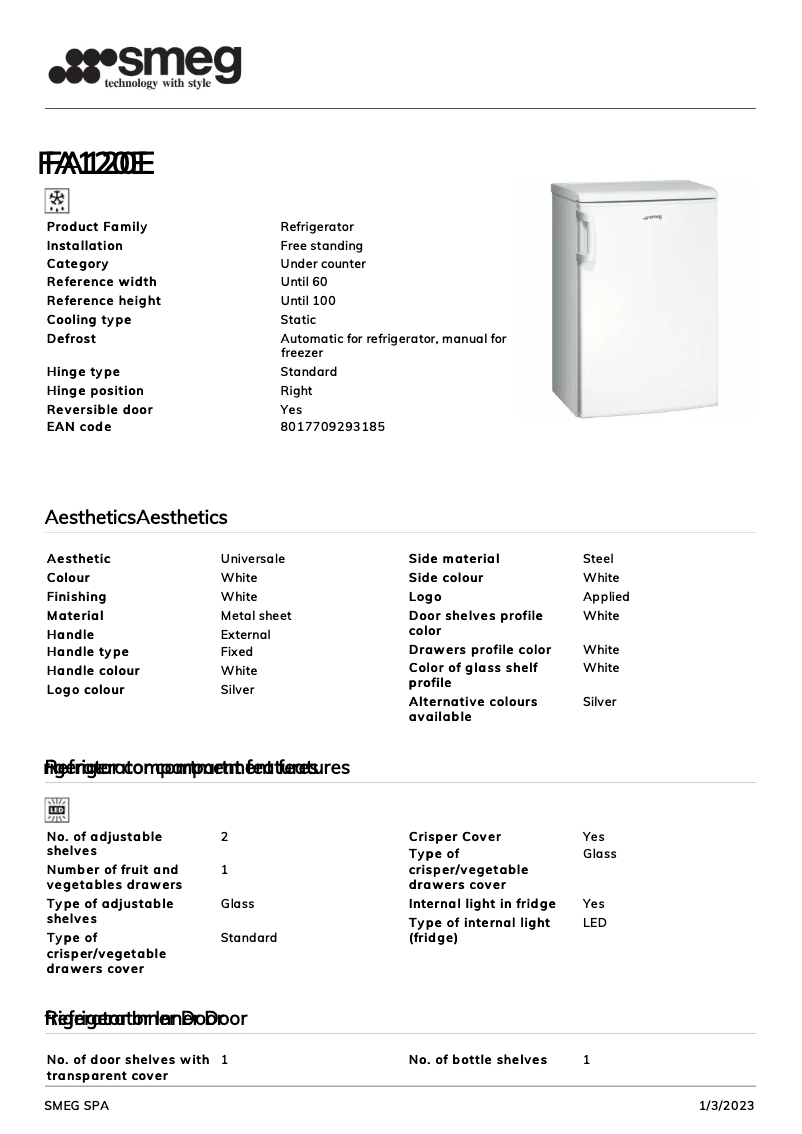 Page 1 de la notice Brochure Smeg FA120E