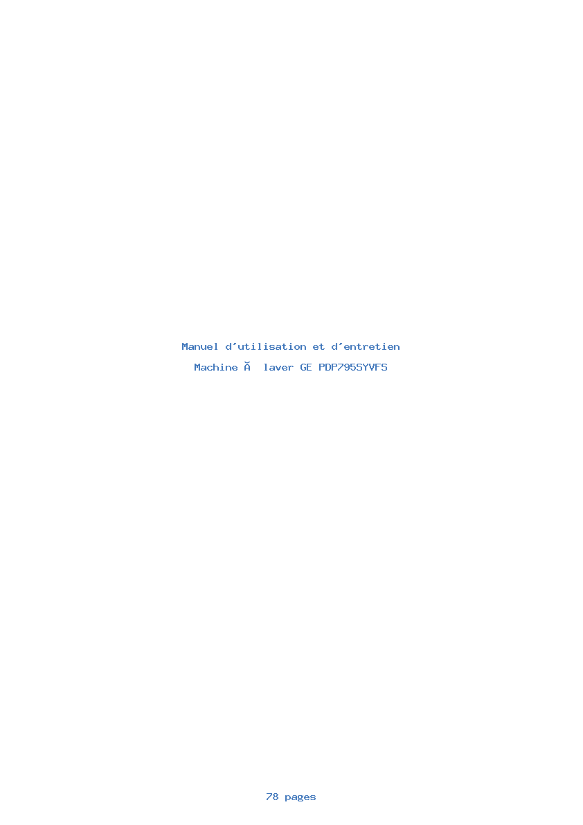 Page 1 de la notice Manuel d'utilisation et d'entretien GE PDP795SYVFS