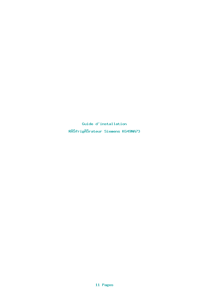 Page 1 de la notice Guide d'installation Siemens KG49NA73