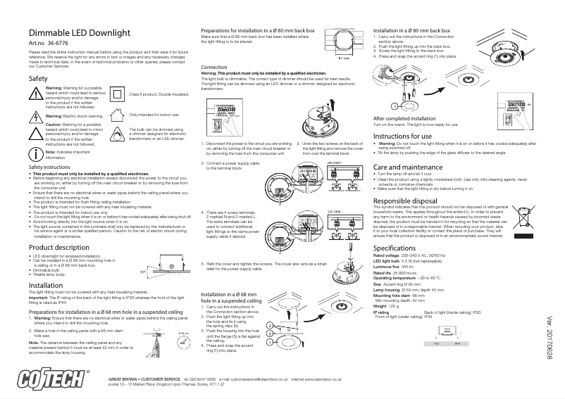 Page 1 de la notice Manuel utilisateur Cotech 36-6776