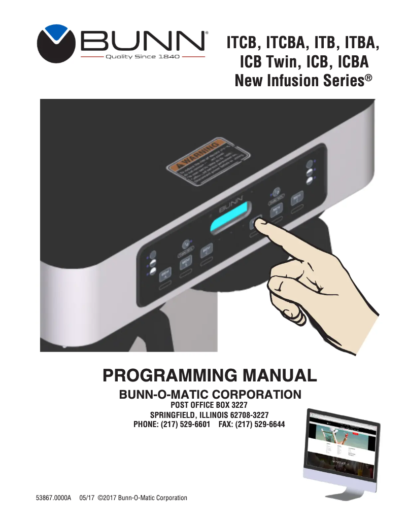 Page 1 de la notice Manuel utilisateur Bunn ITCB-DV