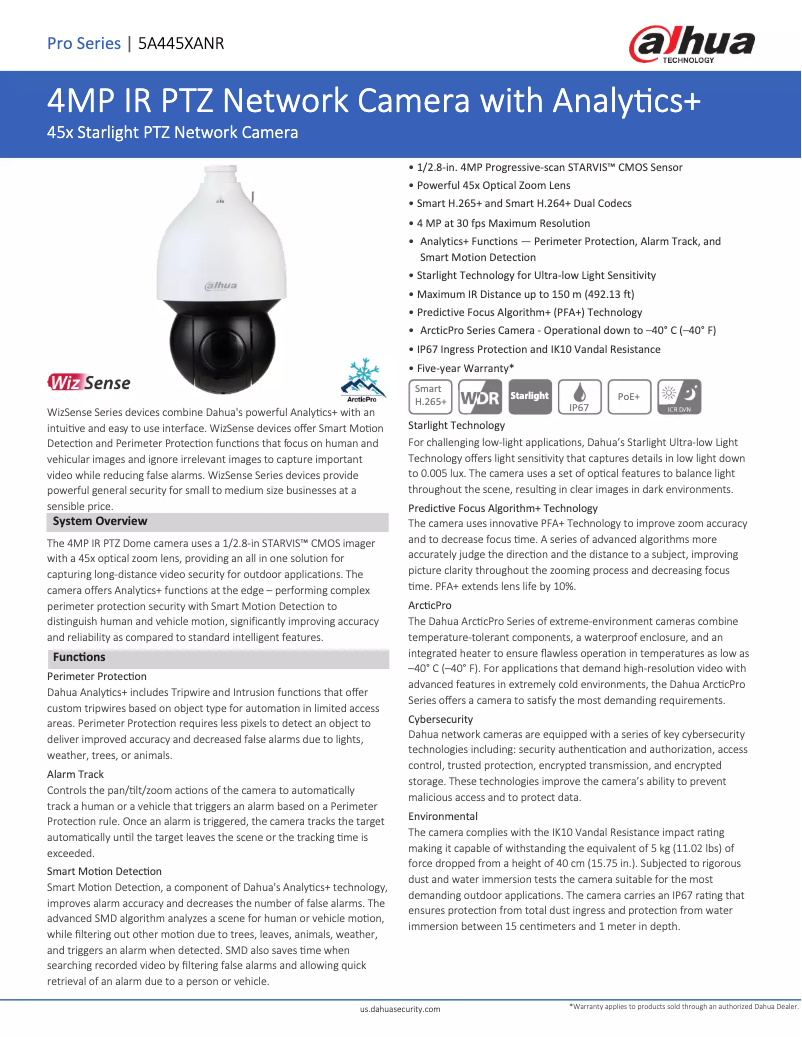 Page 1 de la notice Fiche technique Dahua Technology 5A445XANR