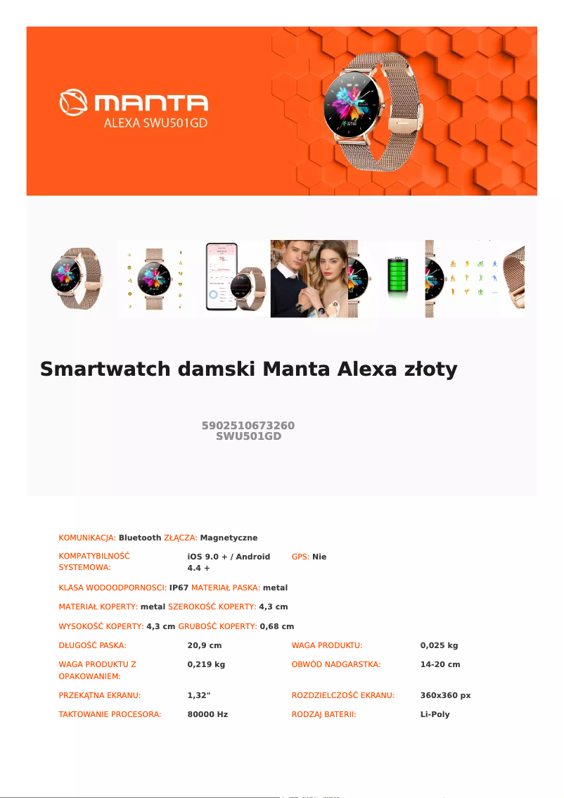 Page 1 de la notice Fiche technique Manta Alexa