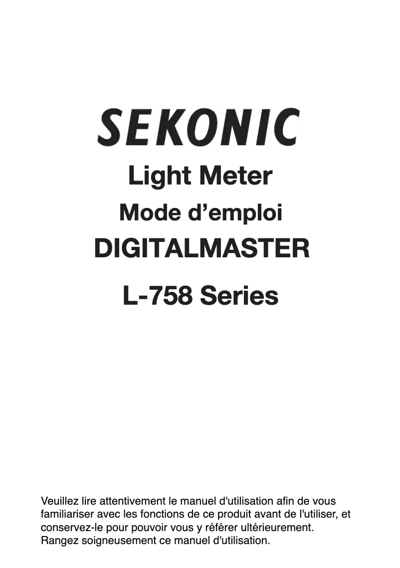 Page 1 de la notice Manuel utilisateur Sekonic DigitalMaster L-758DR