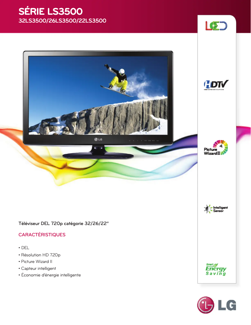 Page 1 de la notice Fiche technique LG 32LS3500