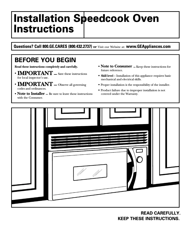 Page 1 of the manual Installation Guide GE SCA2001KSS