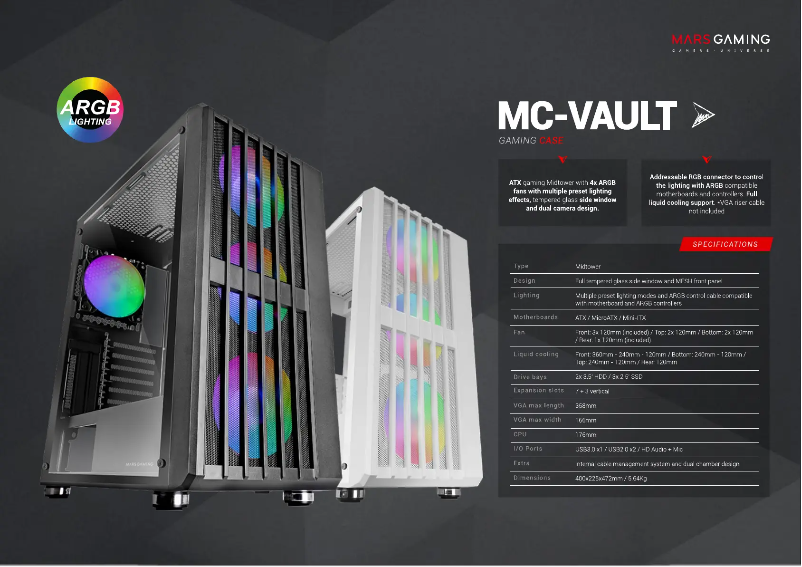 Page 1 de la notice Fiche technique Mars Gaming MC-VAULT