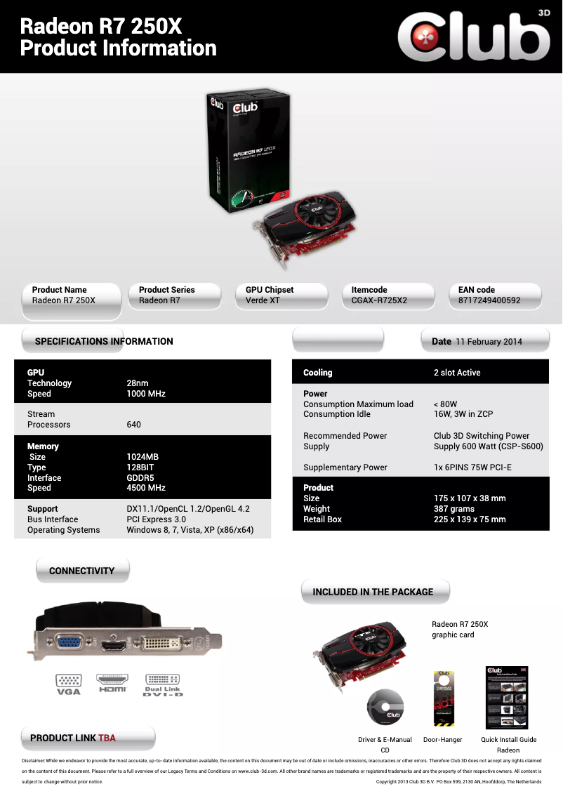 Page 1 de la notice Manuel utilisateur CLUB3D Radeon R7 250X