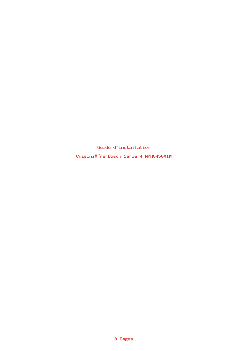 Page 1 de la notice Guide d'installation Bosch Serie 4 NKH645GA1M