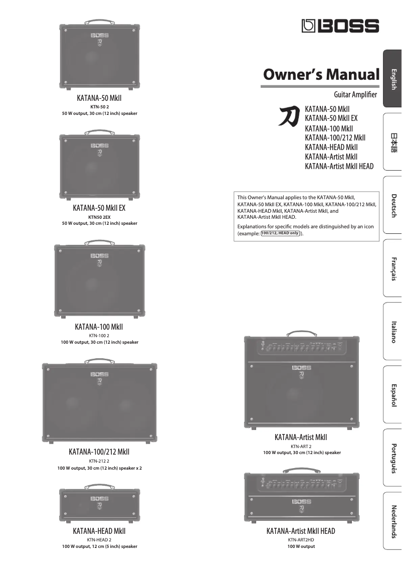 Page 1 de la notice Manuel utilisateur Boss KATANA-50 MkII
