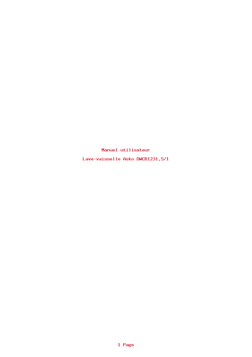 Page 1 de la notice Manuel utilisateur Asko DWCBI231.S/1