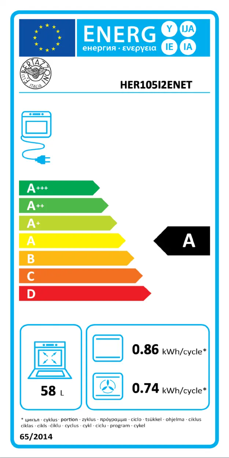 Page 1 de la notice Label énergétique Bertazzoni HER105I2ENET