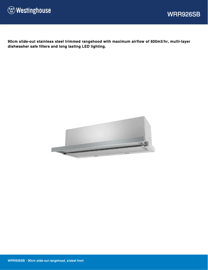 Page 1 de la notice Fiche technique Westinghouse WRR926SB