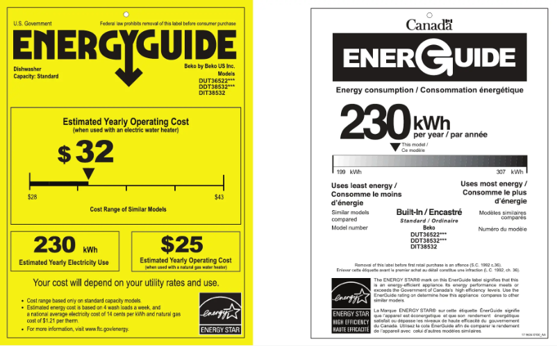 Page 1 de la notice Label énergétique Beko DIT38532